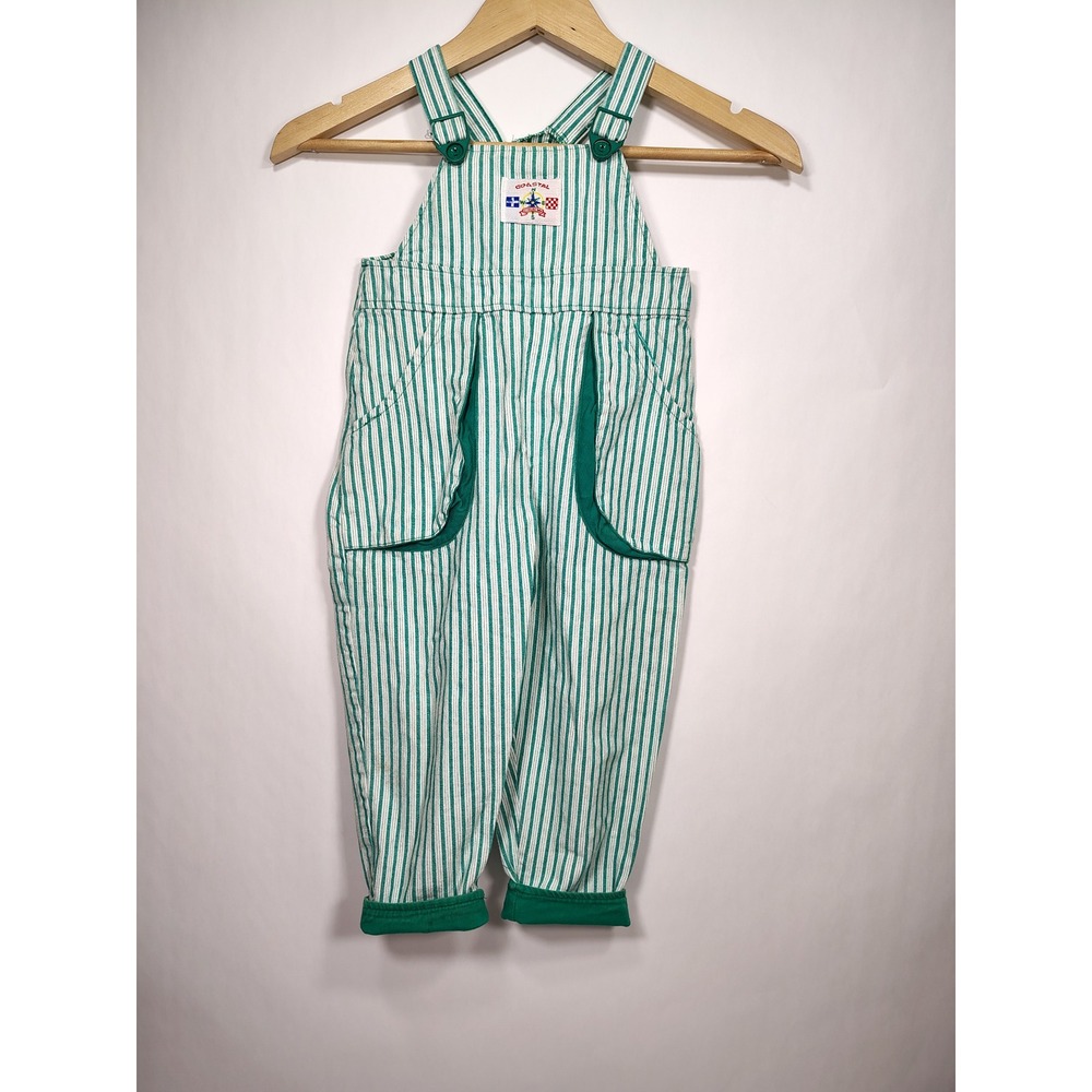 Vintage Buster Brown Coastal Crew Overalls Green White Stripe 3T Made in‎ USA